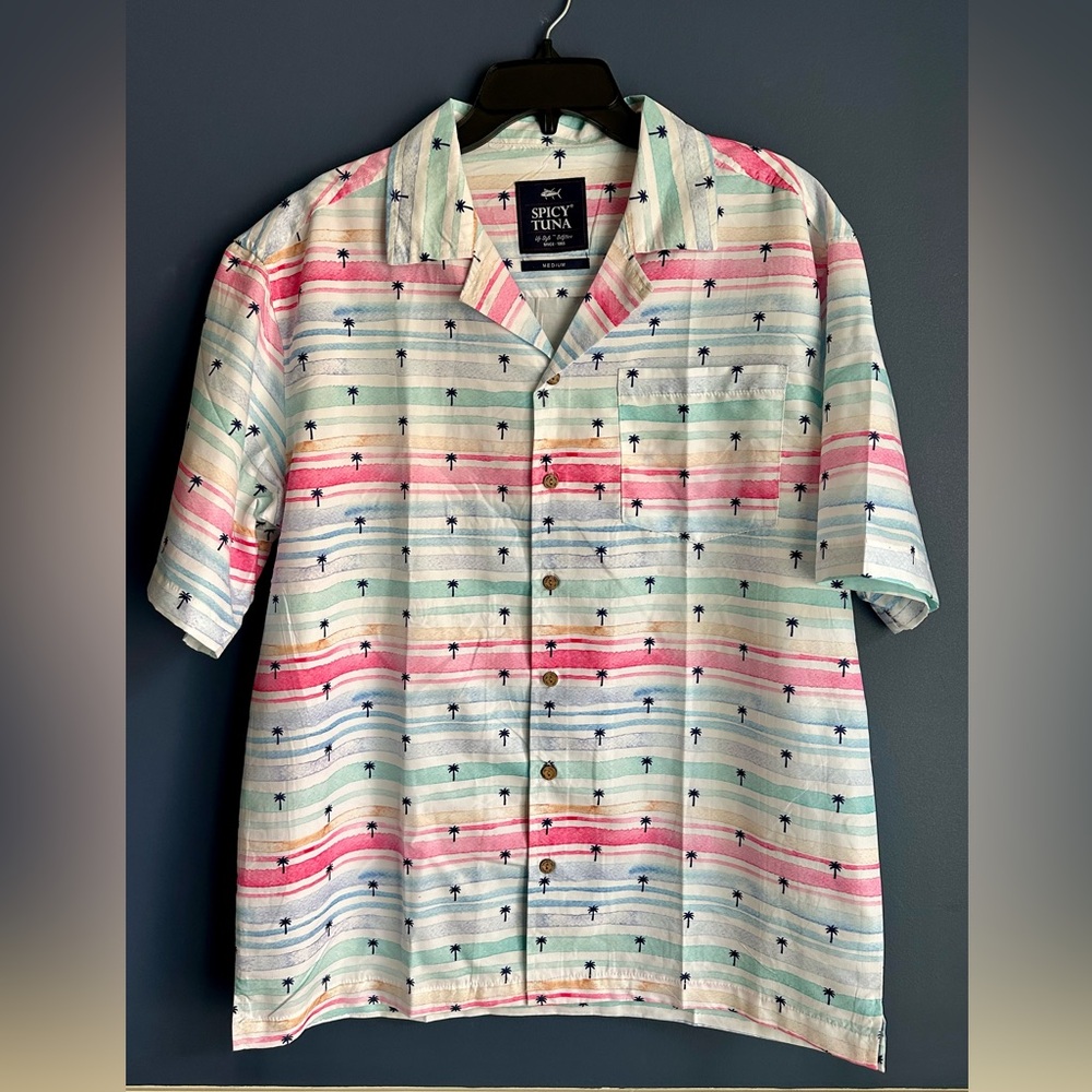 Spicy Tuna Men’s Button Up Pastel Palm Tree Print Shirt Sz. M
